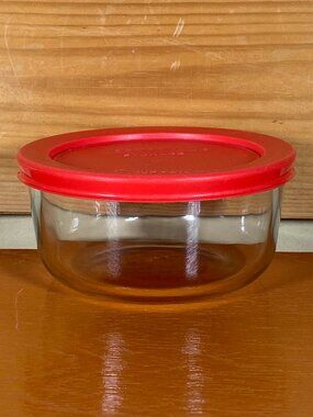 Vintage Pyrex 2-Cup Glass Storage Bowl #7200A with Red Lid Made In USA